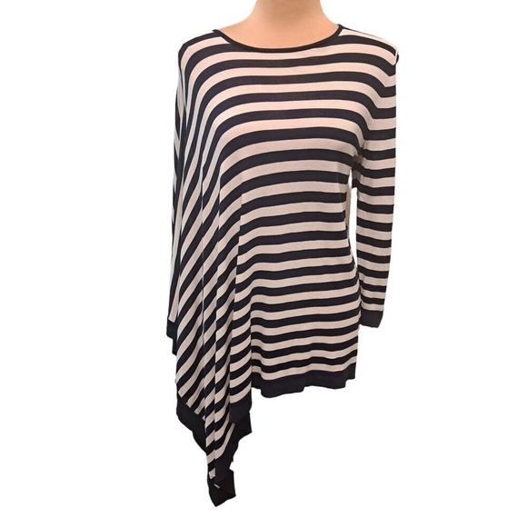 Anne Klein Top Poncho Long Sleeve Striped Top - No Size Tag - Navy/White - Picture 1 of 3